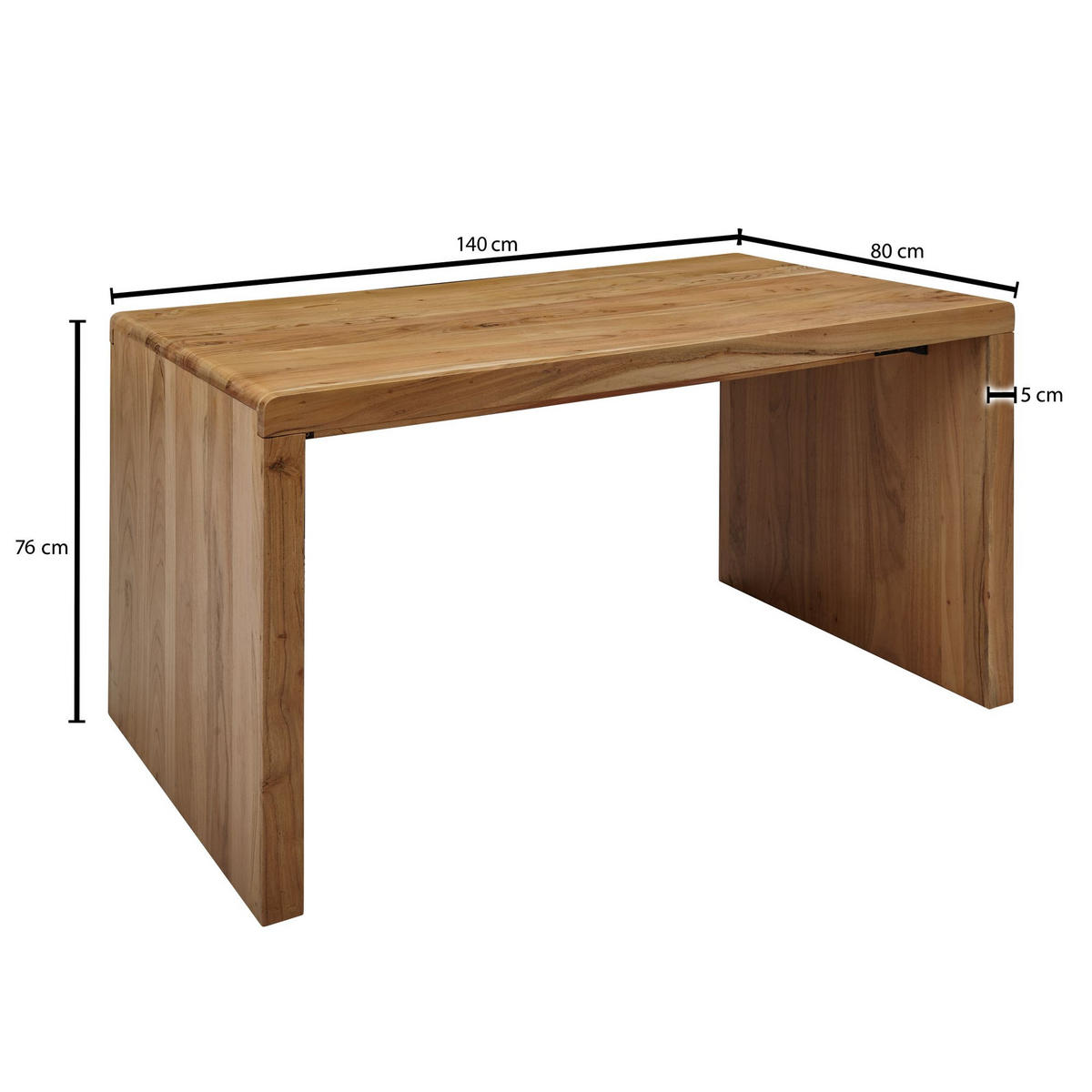SCHREIBTISCH Massivholz Stauraum Abgerundete Ecken, Beige 140x80x76 cm - Beige, Holz (80/140/76cm) - KADIMA DESIGN