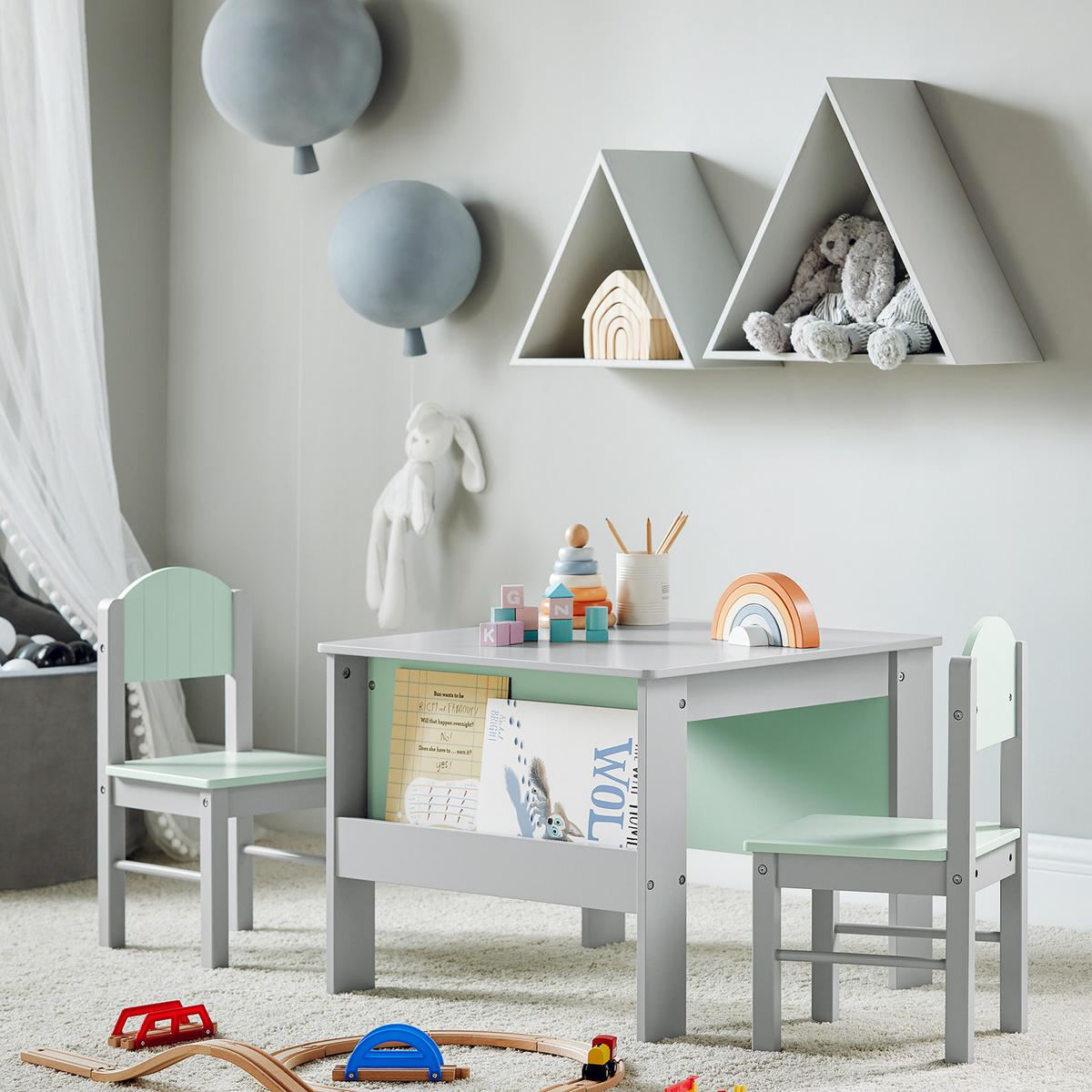 KINDERSITZGRUPPE Hellgrau - Grau, Holz/Holzwerkstoff (60/60/48cm) - SoBuy