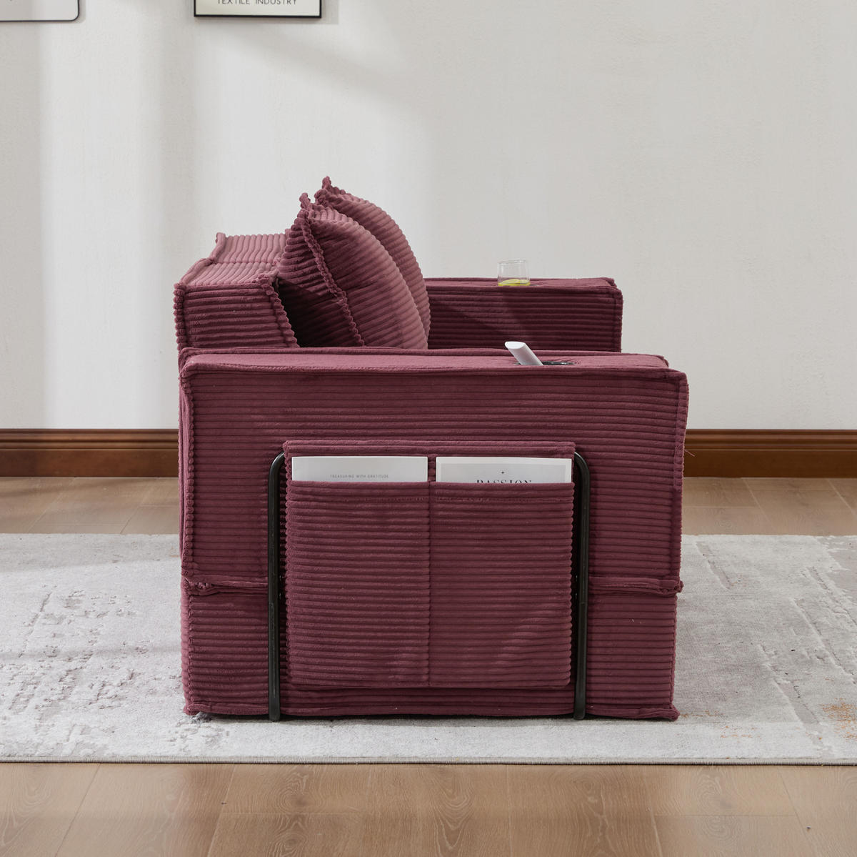 SOFA modular mit Seitentaschen 162 x 78 x 66 cm Cord Weinrot - Rot, Kunststoff (78/66/162cm) - Meubliv