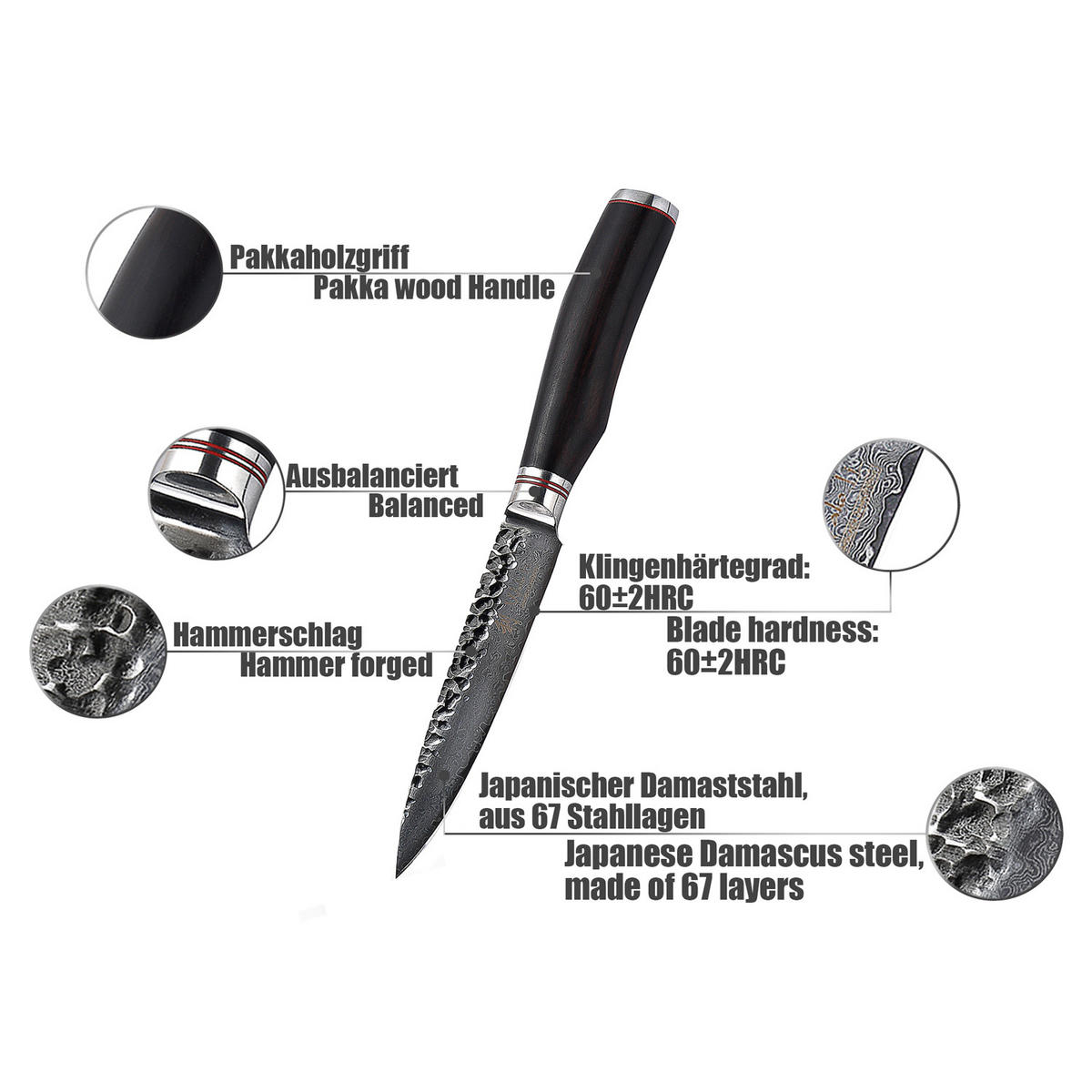 ALLZWECKMESSER 12 cm - Schwarz, Holz/Metall (24cm) - Wakoli