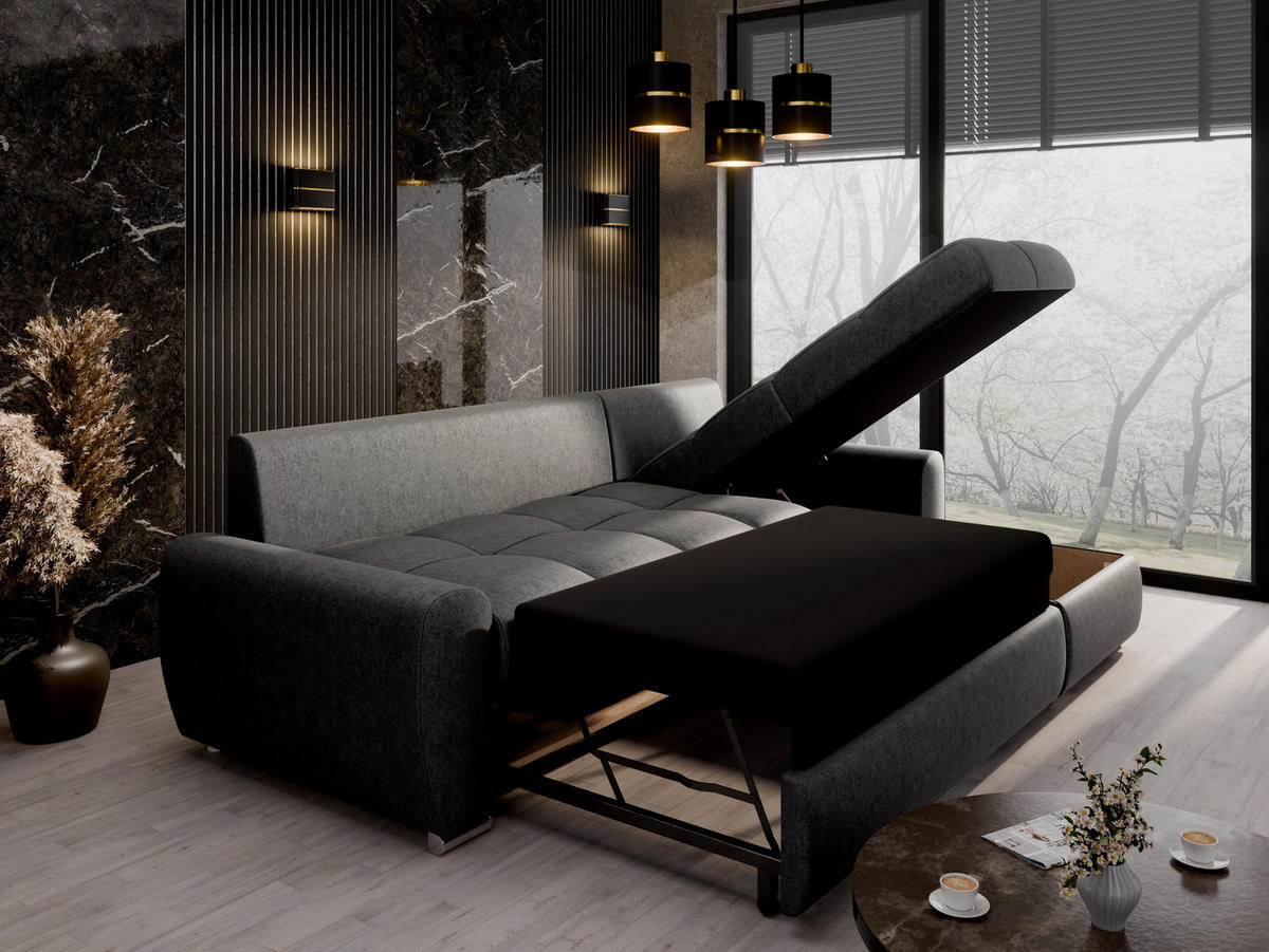ECKSCHLAFSOFA Lunar Schlafsofa mit Bettkasten, Anthrazit - Anthrazit, Holz (237/166cm) - Panda Möbel