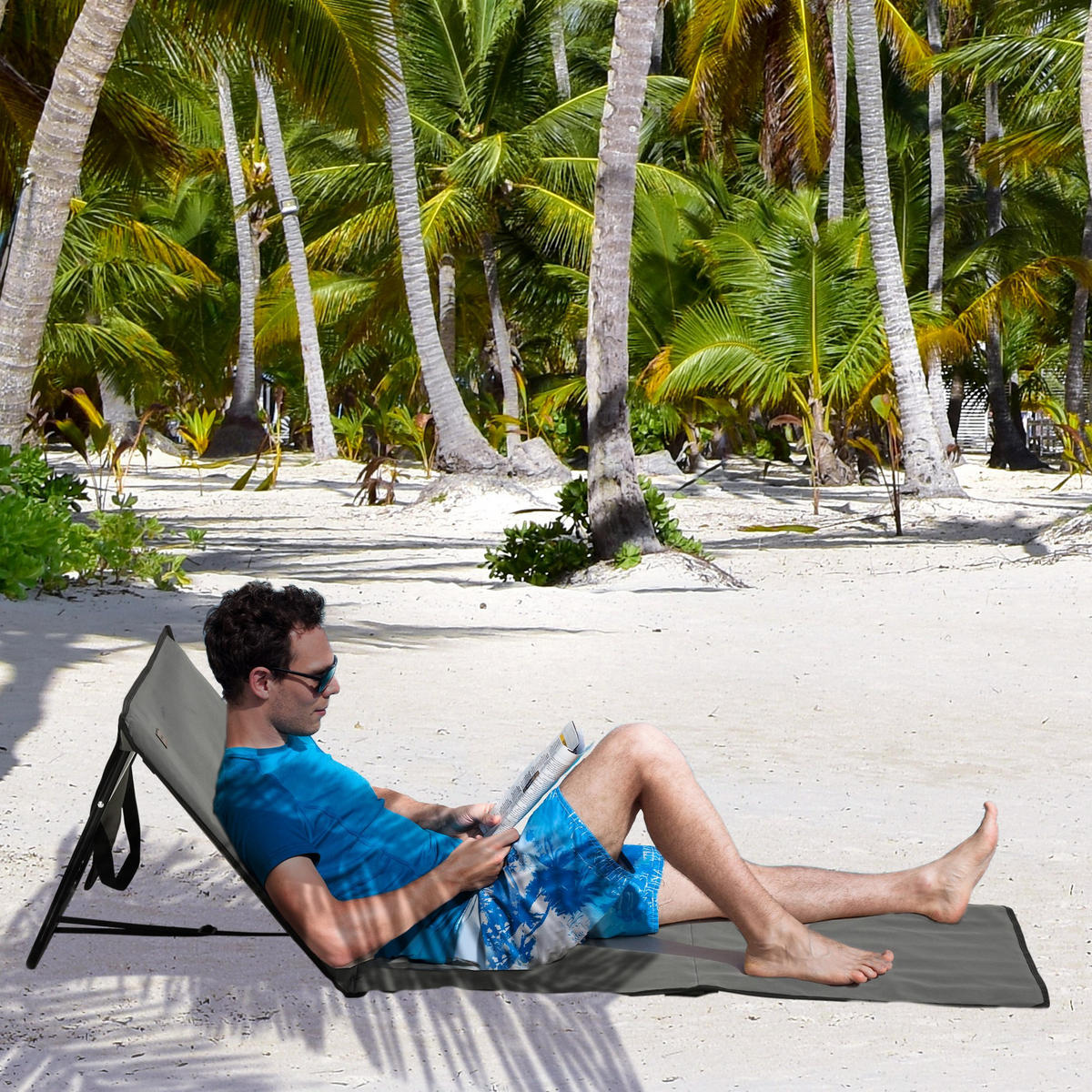 VERSTELLBARE SONNENLIEGE, 142 x 51 x 40 cm, Stahl, Oxford, Grau - Grau, Kunststoff (51/40/142cm) - Outsunny