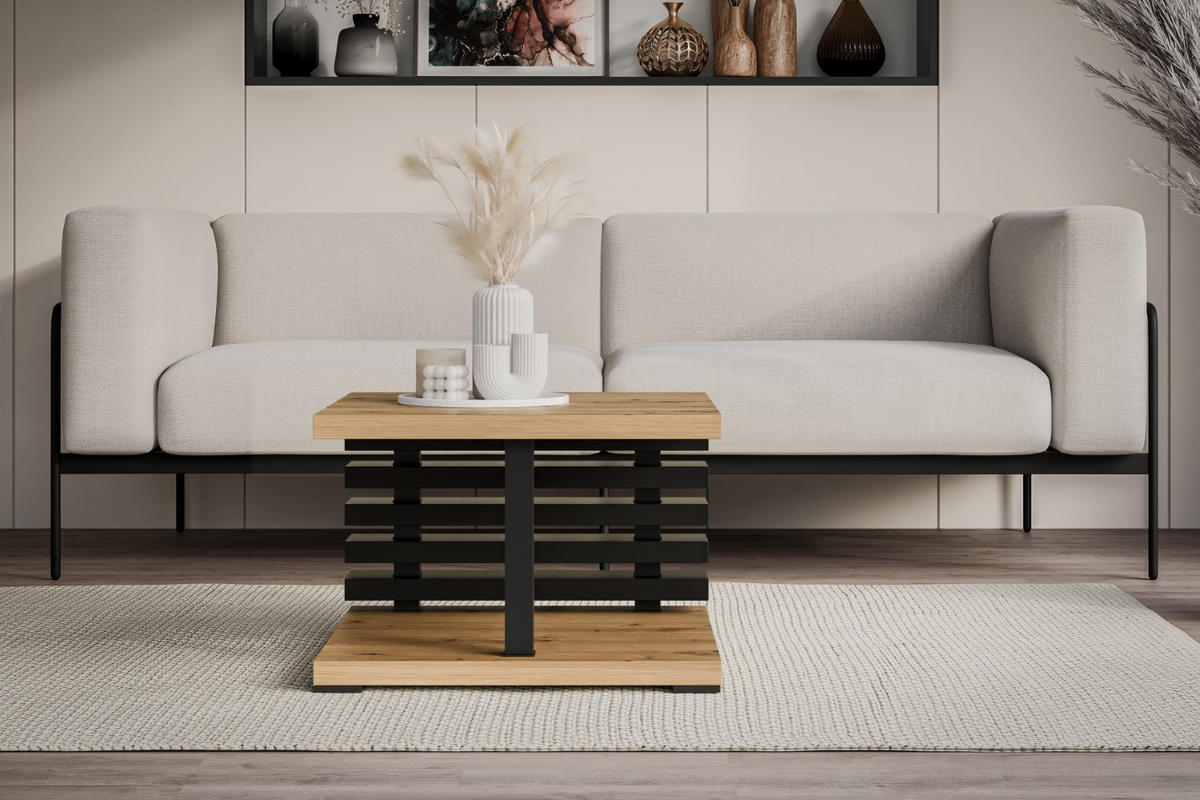 KAFFEETISCH 60x60x44 cm - Artisan Eiche Optik / Schwarz - YOTO +2 - Buchefarben, Holzwerkstoff (60/60/44cm) - ALTDECOR