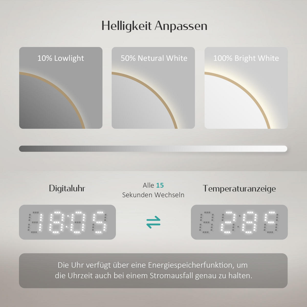 BADSPIEGEL Rund mit Beleuchtung Gold ф70 cm - Goldfarben, Glas (70/3.1/70cm) - EMKE