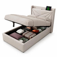 POLSTERBETT 90/200 cm in Beige mit Bettkasten, USB und Type-C Leinen - Beige, Holzwerkstoff/Textil (90/200cm) - CHICFURN