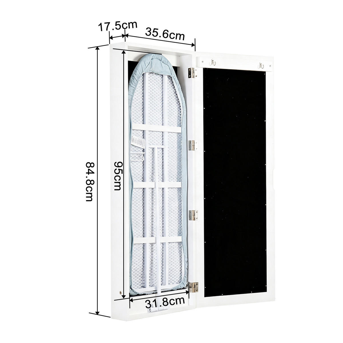 BÜGELBRETTSCHRANK DE-37977 mit Spiegel und Aufbewahrung Weiß - Weiß, Holzwerkstoff (95.5/9.5/35.5cm) - ComfortXL