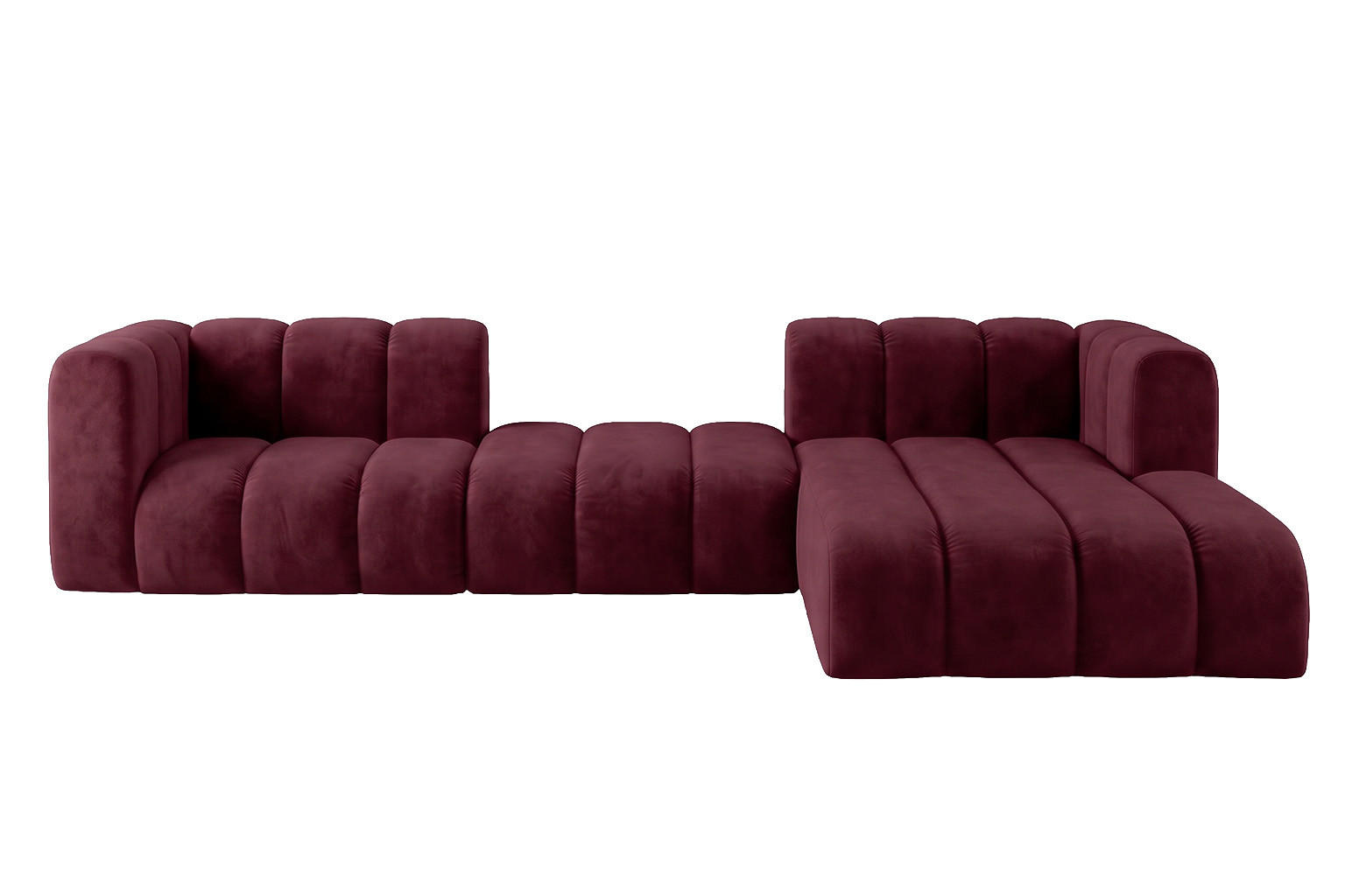 ECKSOFA Modulares In L-Form, Velvet-Stoff Riviera, Rotwein, Rechts, GRAND 319 cm - Dunkelrot, Holz (319/175cm) - Kaiser Möbel