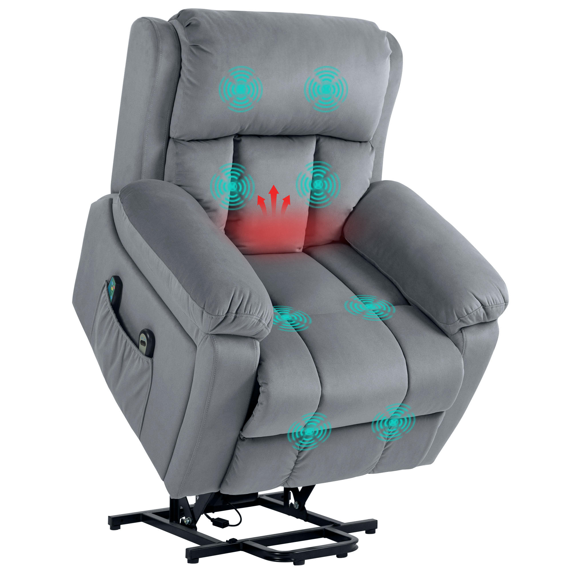 MASSAGESESSEL DE-15423 mit Massage, Heizung und Aufstehhilfe Grau - Grau, Metall (95/103/90cm) - ComfortXL