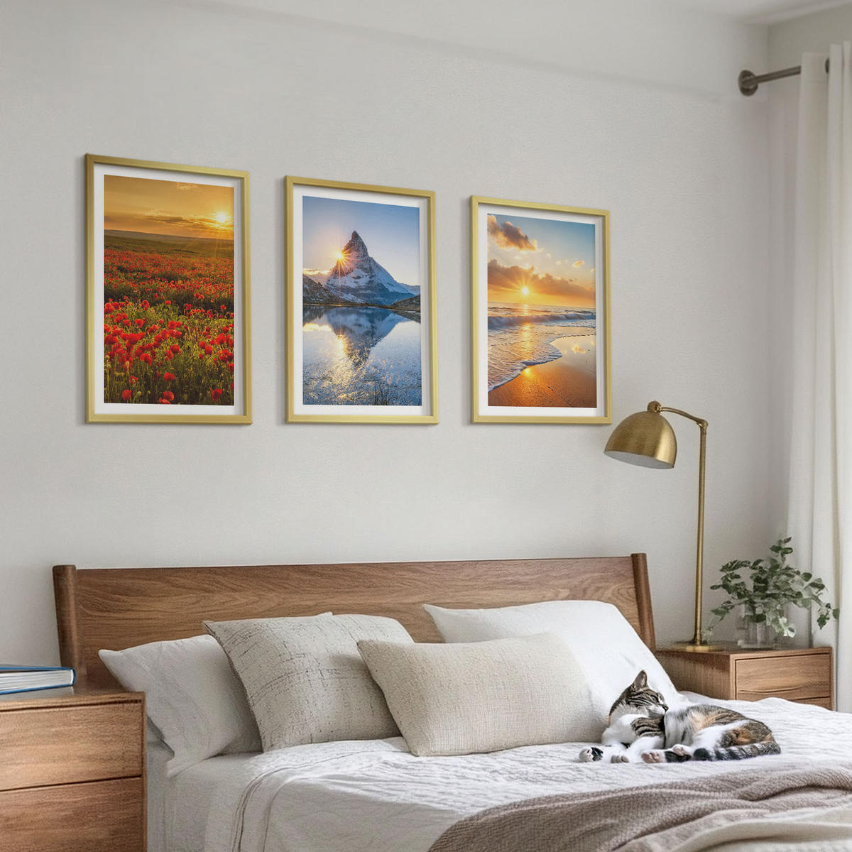 BILDER SET 3er Set - 40x60 cm Goldrahmen - Landschaften aus Bergen und Meeren im Westen - Goldfarben, Kunststoff (40/60cm) - TULUP