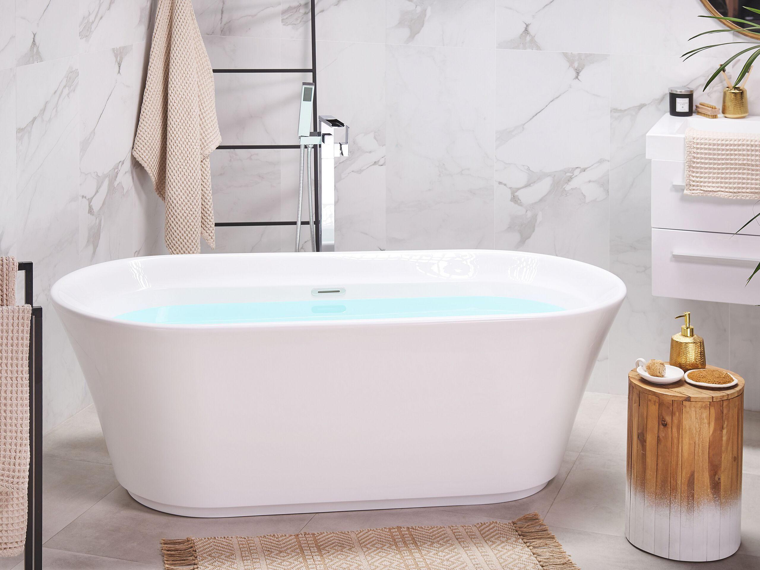 BADEWANNE FREISTEHEND 80x170x59 cm weiß Ovalle - Weiß, Kunststoff (80/59/170cm) - Beliani