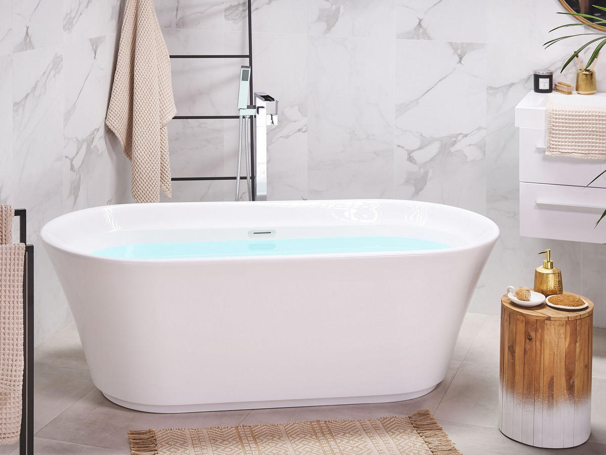 BADEWANNE FREISTEHEND 80x170x59 cm weiß Ovalle - Weiß, Kunststoff (80/59/170cm) - Beliani