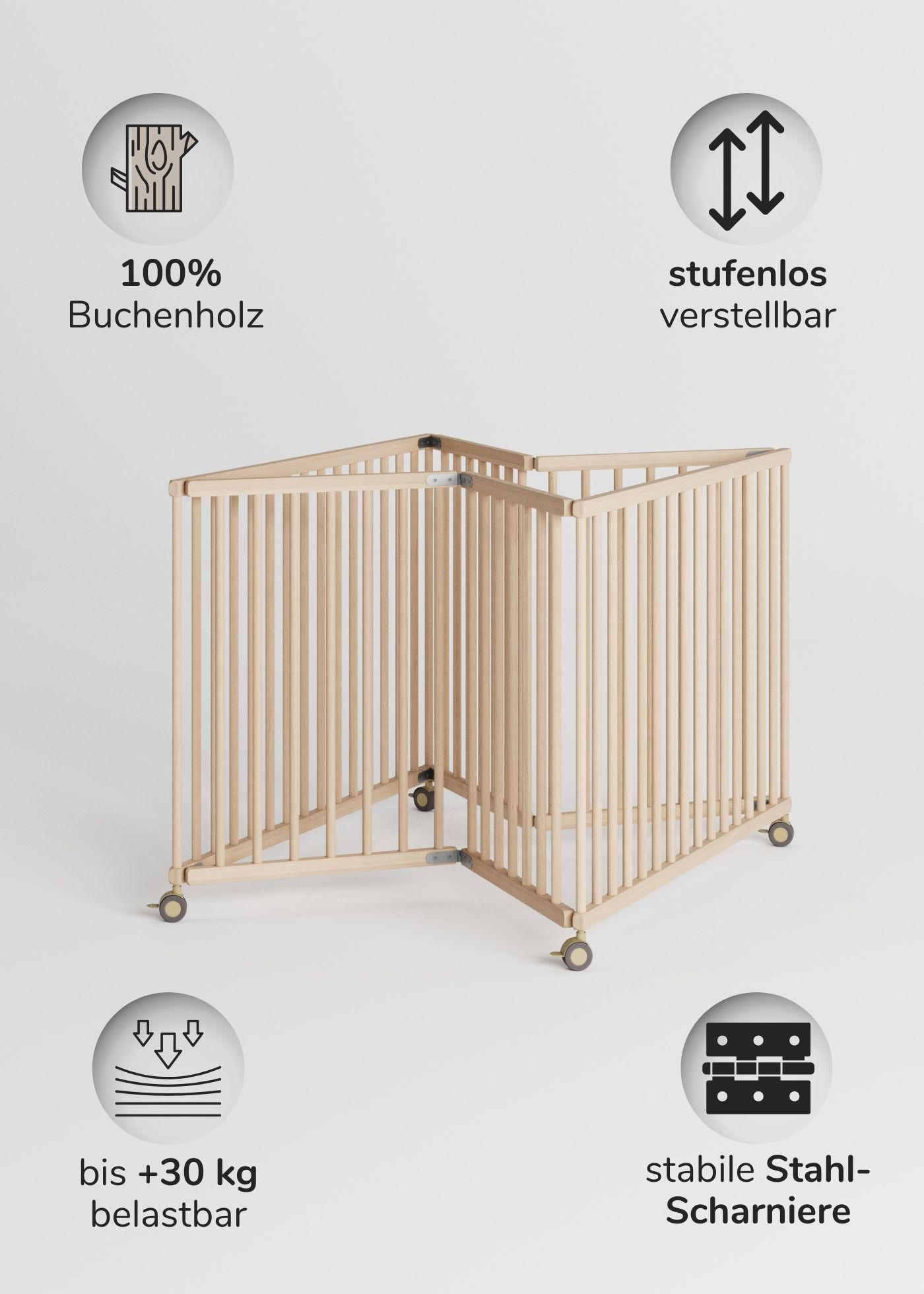LAUFGITTER 100x100 cm faltbar - natur - Naturfarben, Holz (100/74/100cm) - Sämann – make a difference.