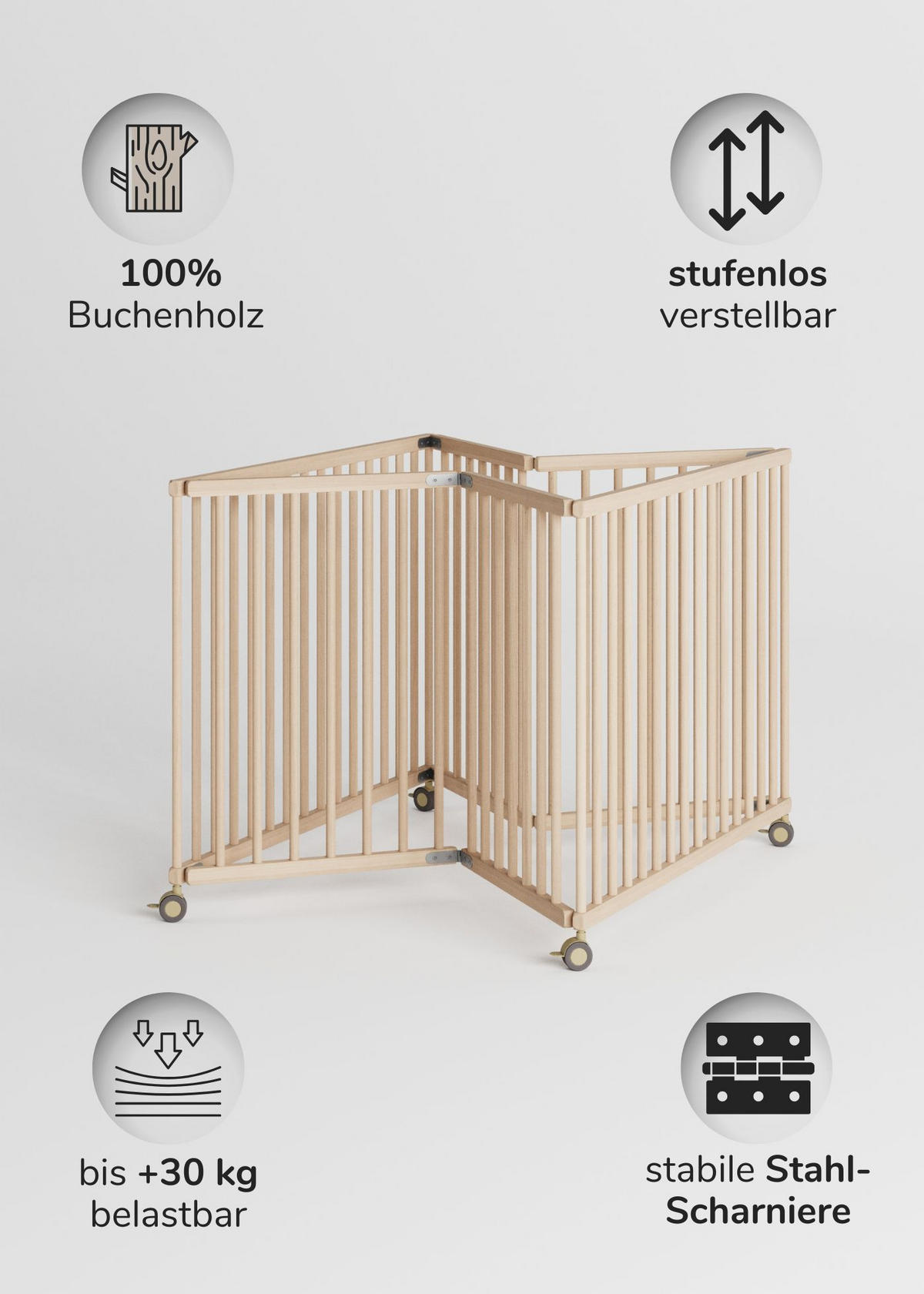 LAUFGITTER 100x100 cm faltbar - natur - Naturfarben, Holz (100/74/100cm) - Sämann – make a difference.