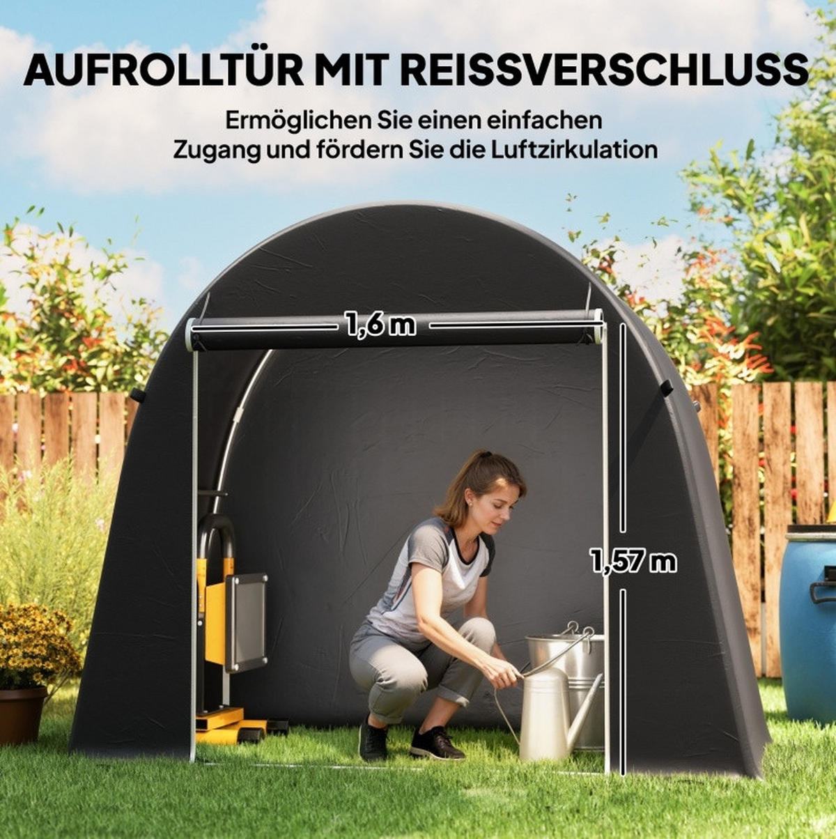 KLEINGARAGE aus Kunststoff 245x120x200 cm in Dunkelgrau mit Rolltür - Dunkelgrau, Kunststoff (120/200/245cm) - Modfu