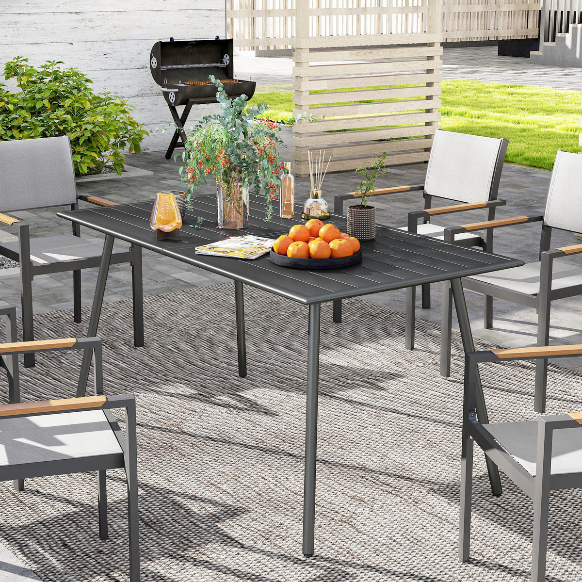 GARTENTISCH DE-14124 rechteckig 150x80 cm, mit Lattenrost Grau - Grau, Metall (150/80/74cm) - ComfortXL