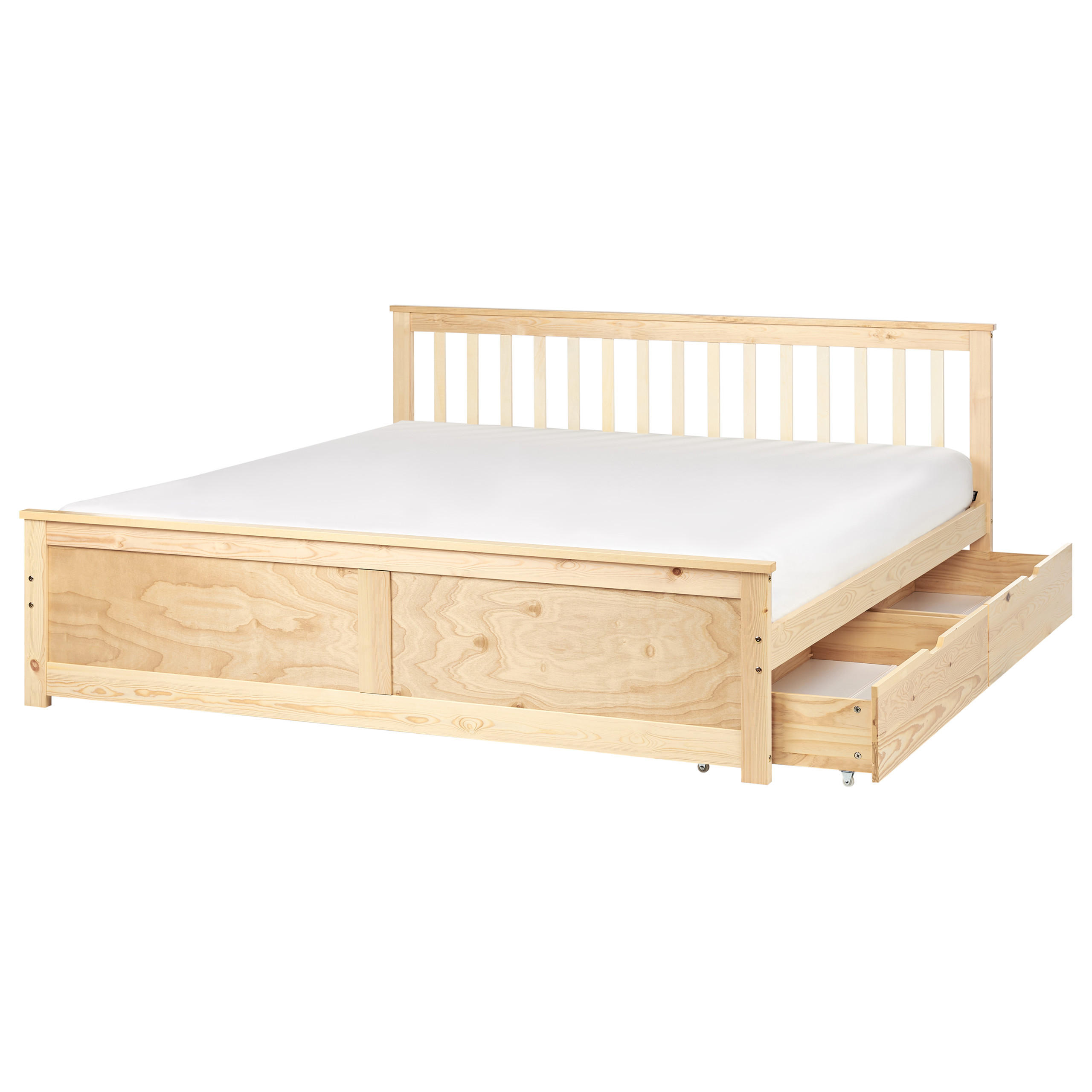 BETT mit Schubladen 180x200 cm Heller Holzfarbton Olendon - Hellbraun, Holz (180/200cm) - Beliani