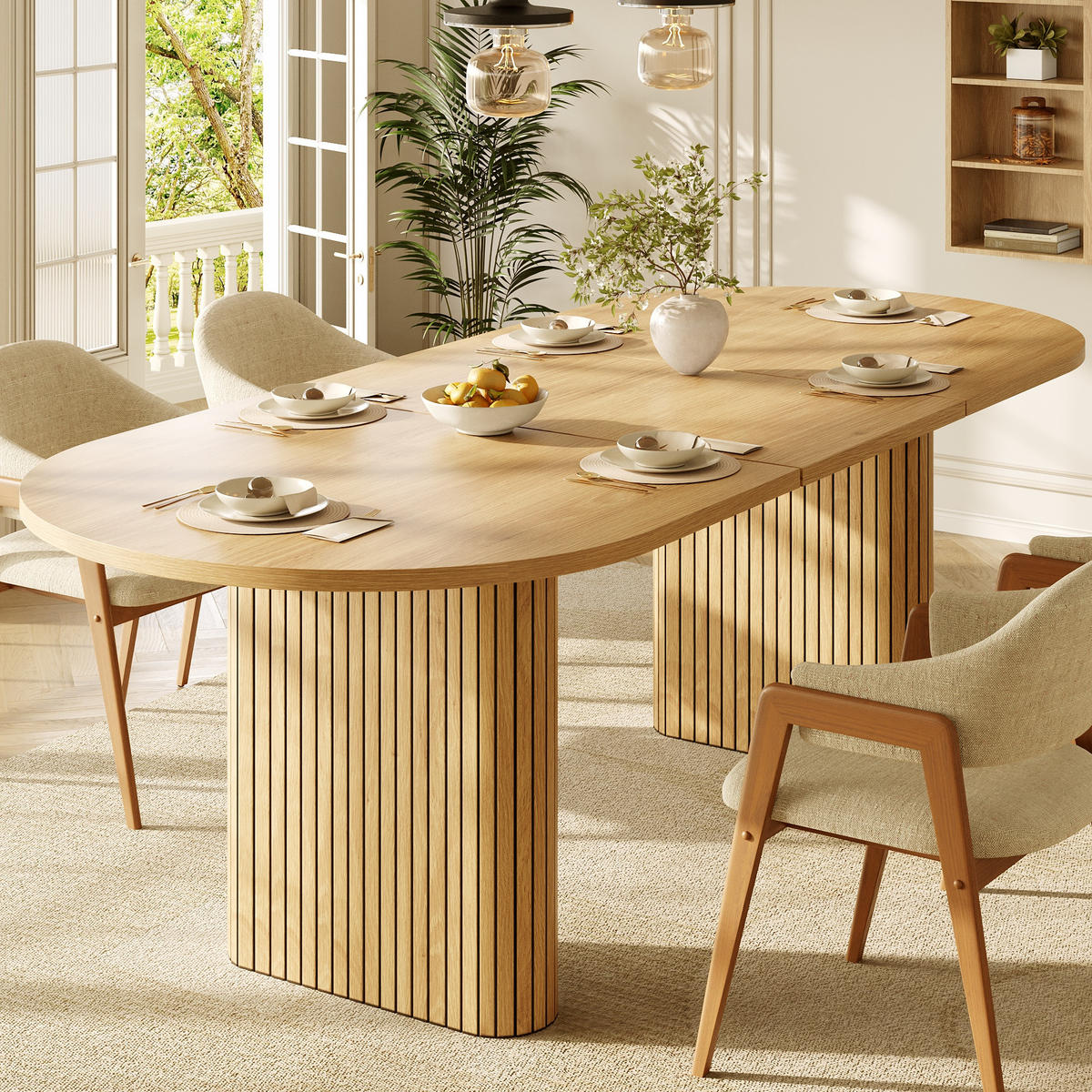 ESSTISCH Ausziehbar 120-160Cm Oval Holzstruktur Natur - Naturfarben, Metall (80/120/75.5cm) - FLIEKS