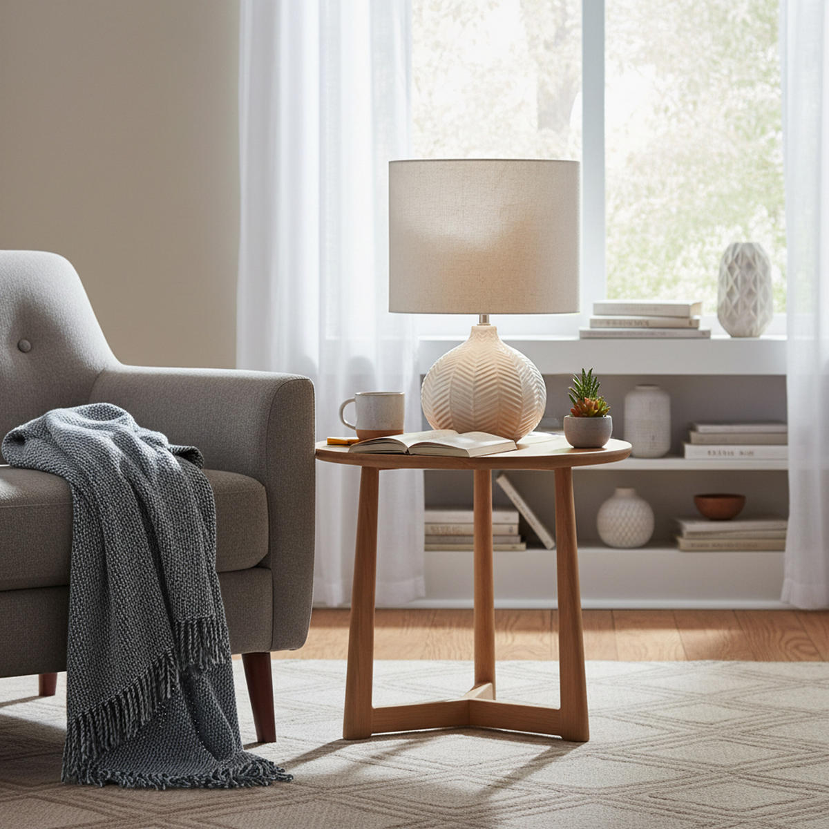 STOL. lampa - biela, kov/textil (30/30/42cm) - Relaxdays