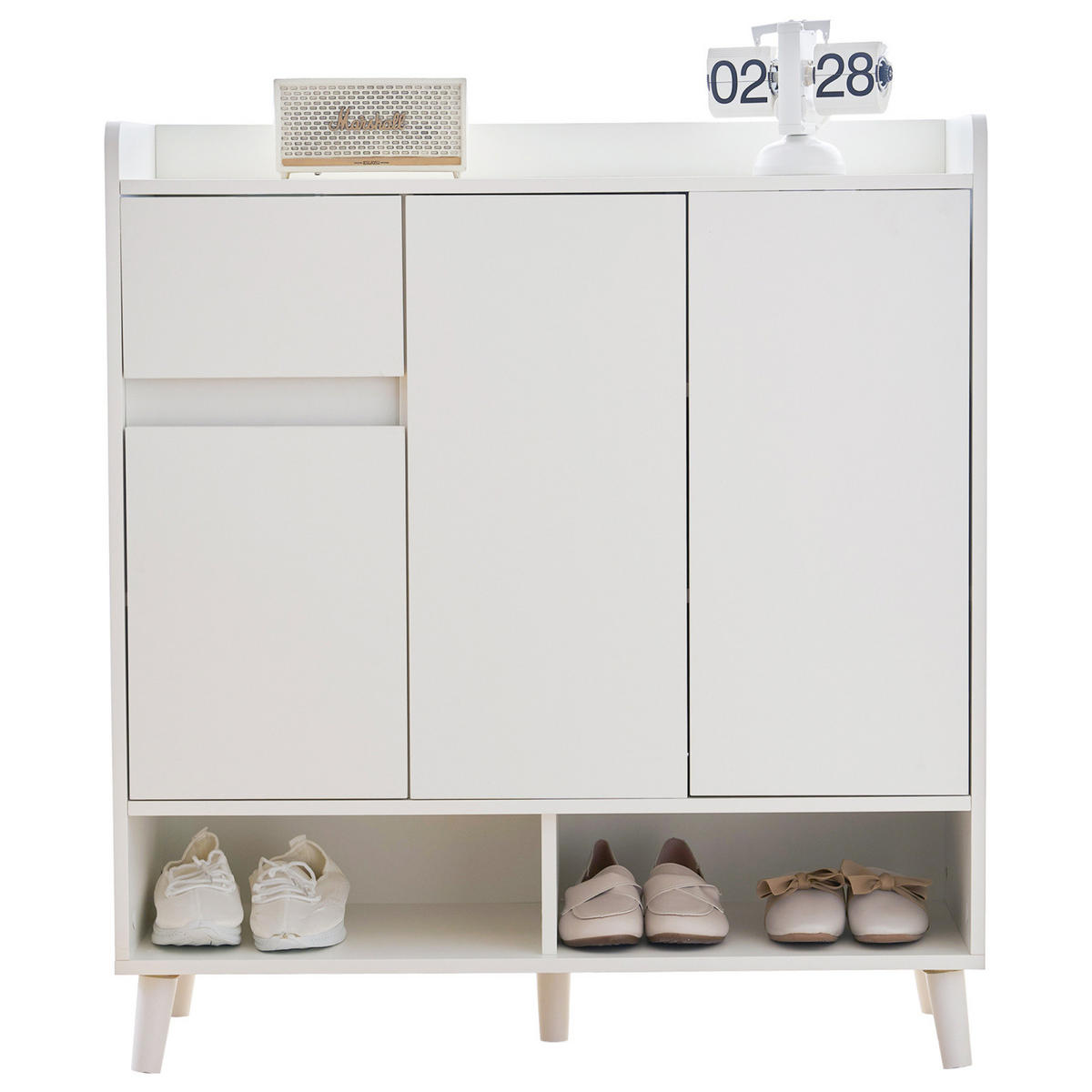 SCHUHKOMMODE Sideboard Weiß 90x35x99 cm mit verstellbaren Einlegeböden - Weiß, Holz (90/99/35cm) - PARAFTA HOME