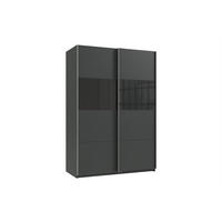 SCHWEBETÜRENSCHRANK Bramfeld in Grafit mit Schwarz Glas 135 x 198 x 65 cm (B x H x T Kleiderschrank - Grau, Holzwerkstoff (80/200/120cm)