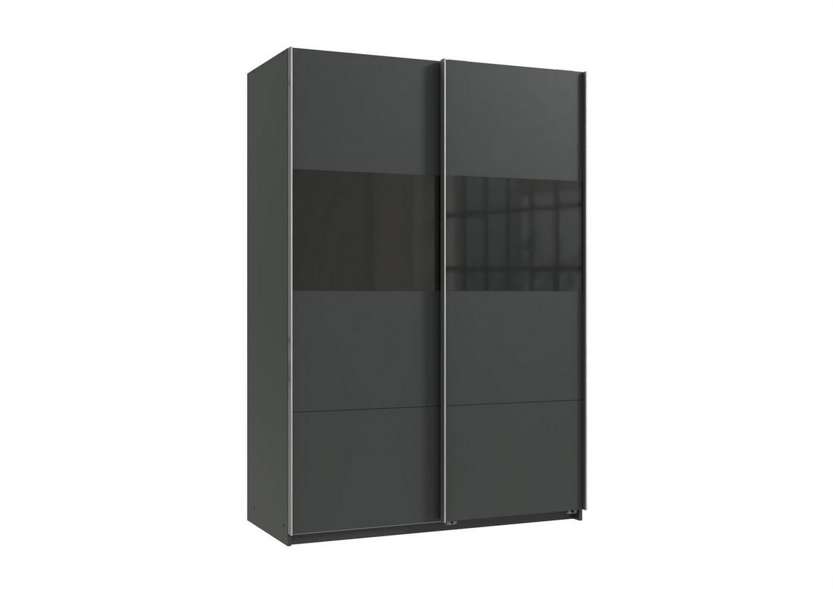 SCHWEBETÜRENSCHRANK Bramfeld in Grafit mit Schwarz Glas 135 x 198 x 65 cm (B x H x T Kleiderschrank - Grau, Holzwerkstoff (80/200/120cm)
