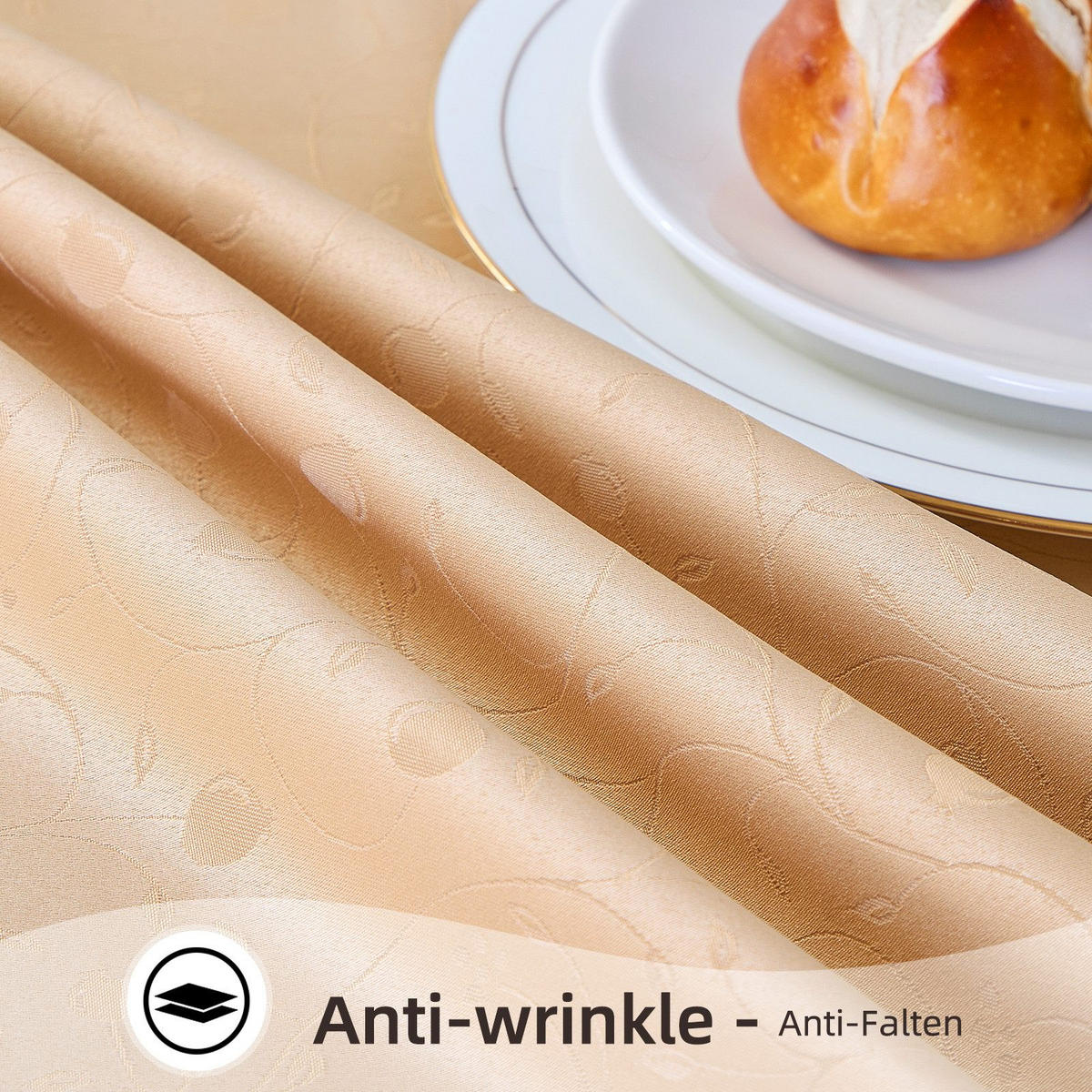 TISCHDECKE Abwaschbar Ornamente Rechteckig 130 x 220 cm Tischtuch Tafeldecke Kratzfest aus Polyester, Beige - Beige, Textil (130/220cm)