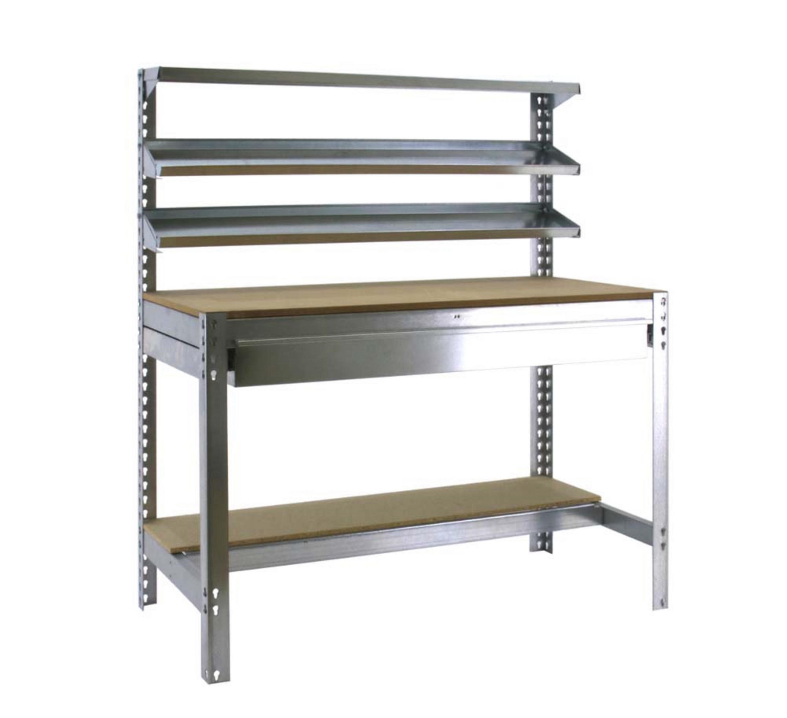 WERKBANK BUFFALO mit Frontablage und Schubfach | HxBxT 84x120x61cm | Traglast 600kg | Verzinkt - Silberfarben, Metall (120/84/61cm) - PROREGAL