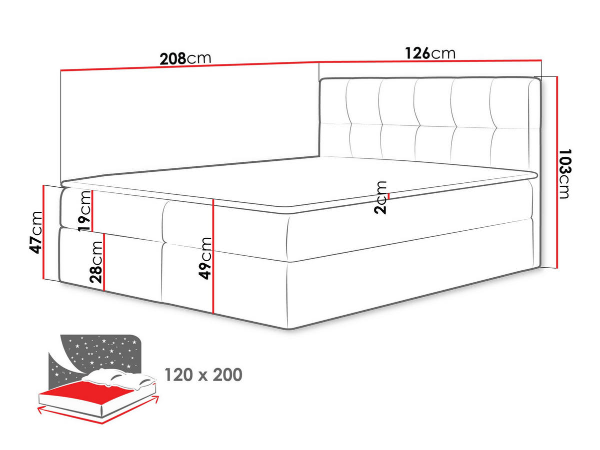 BOXBETT Rico - Grau, Holz/Textil (120/200cm) - MIRJAN24