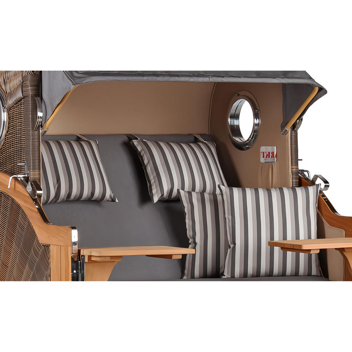 STRANDKORB Düne Grande Bullauge Teak PE Grey Dessin 544 - Braun/Grau, Metall (142/170/95cm) - Mr. Deko