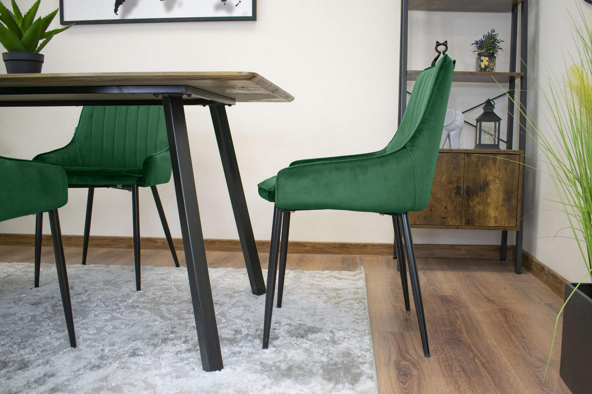 STUHL CLUSONE 2-er Set, Grün, mit Samtstoff gepolstert - Grün, Textil/Metall (49/83/58cm) - Komodee