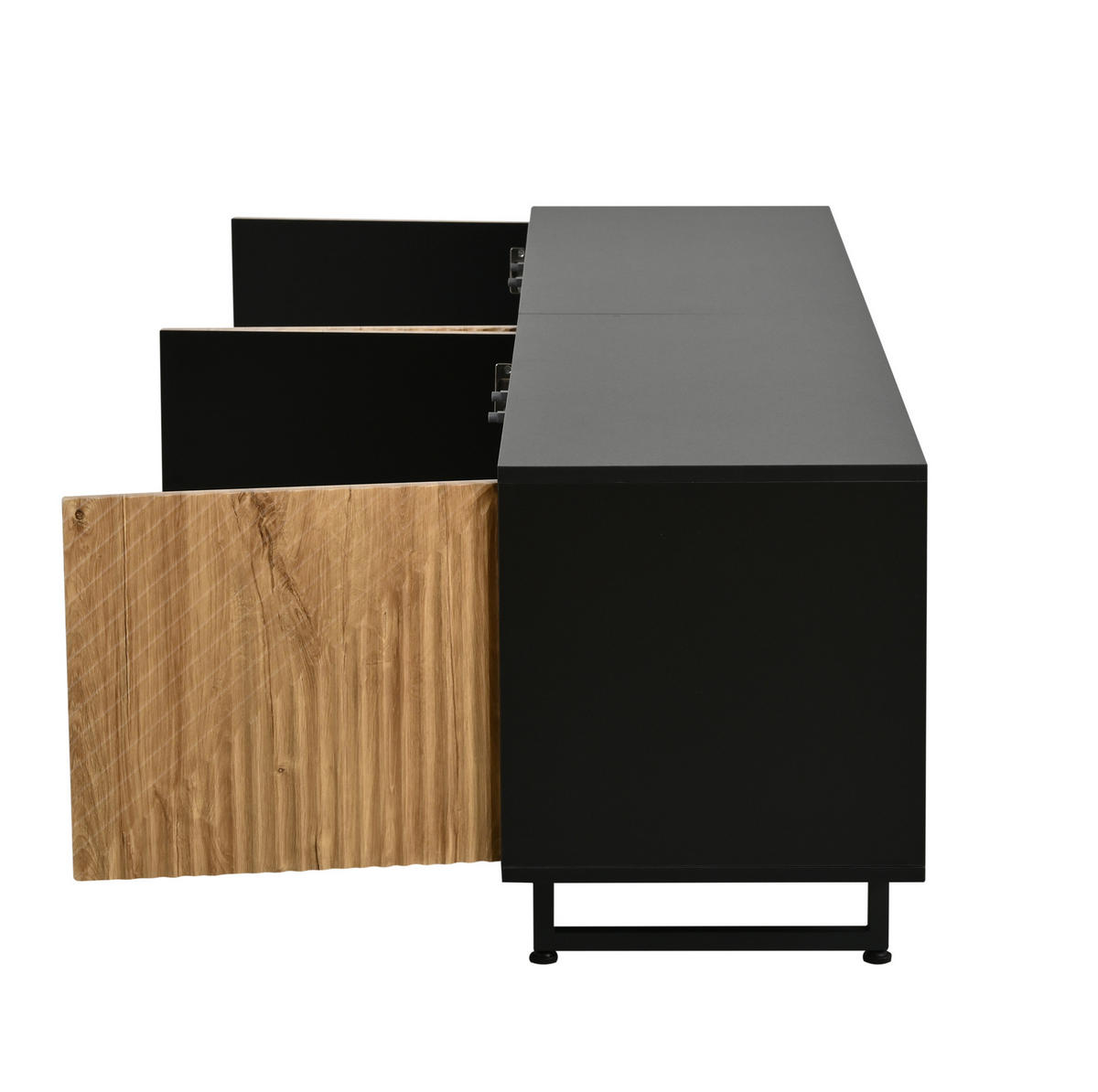 TV STOLEK přírodní barva se 4 dvířky, vakuově tvarovaný design, pro TV do 80", 180 × 40 × 50 cm - přírodní/černá, kov/sklo (180/50/40cm) - STILVORA
