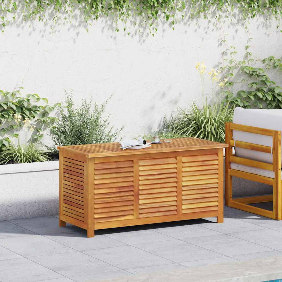 GARTENBOX mit Lüftungsschlitzen 113x50x56 cm Massivholz Akazie - Braun, Holz (113/56/50cm) - furnicato