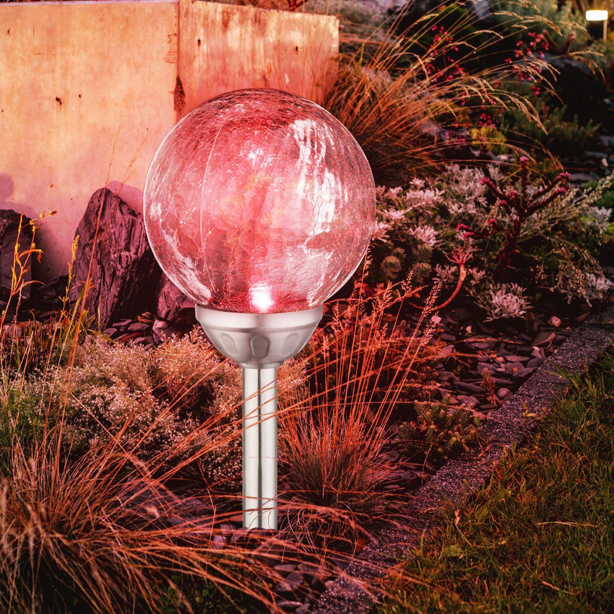 LED AUSSENLEUCHTE Bunt Solar 3er Set - Multicolor, Glas (15/15/43cm) - Globo Lighting