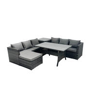 LOUNGEGARNITUR mit Fußschemel,Beistelltisch Polyrattan Dunkelgrau 6-Sitzer - Dunkelgrau/Grau, Glas/Kunststoff - Fimous