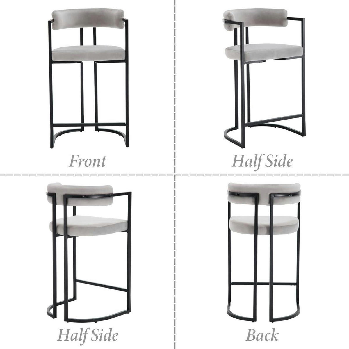 BARHOCKER 4er Set Samt Grau mit Metallgestell - Grau, Textil (52/91/49.5cm)