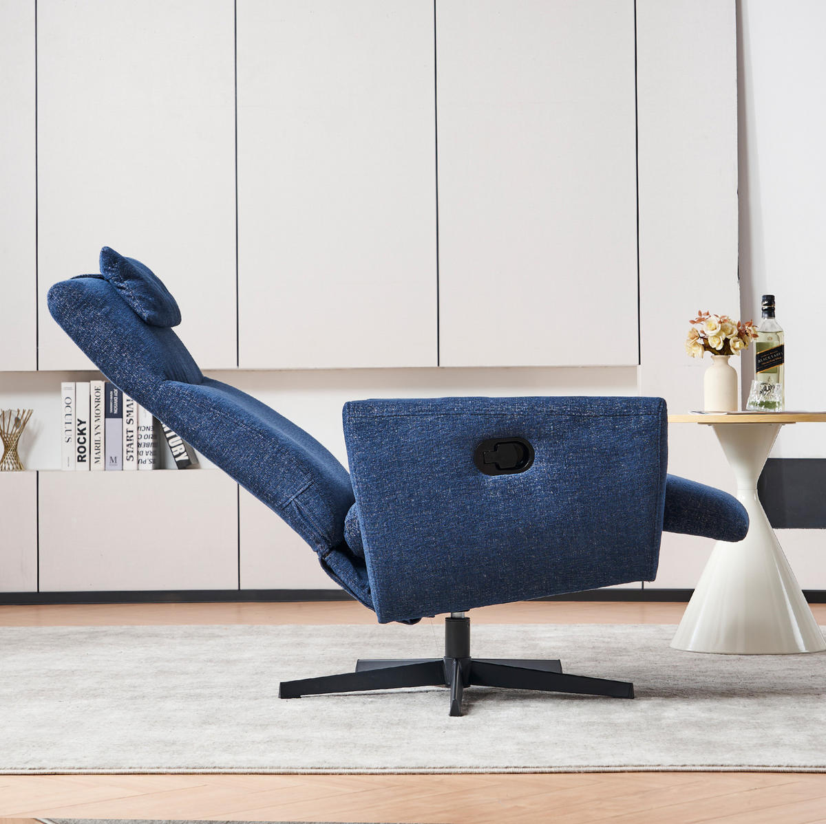 RELAXSESSEL 67/80,5/110 cm mit Fußteil und 360°-Drehfunktion - Blau, Textil (80.5/110/67cm) - BEAOK