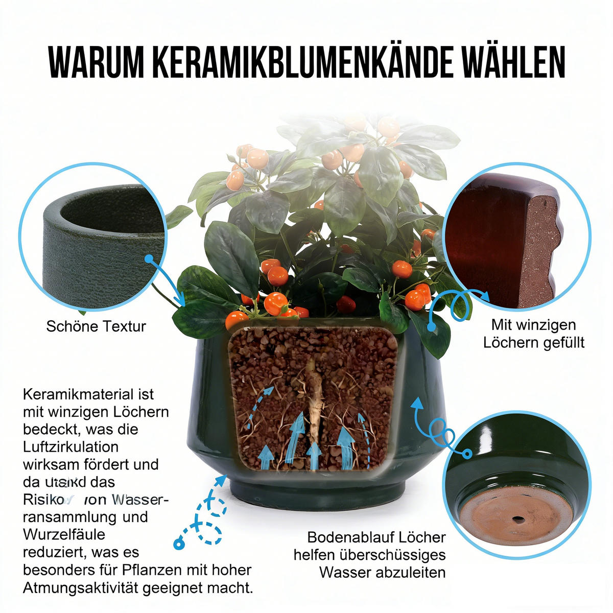 BLUMENTOPF Ø 38,1/30,5/22,9 cm Antikgrün musterlos (3 Stück) - Olivgrün, Keramik (38/27cm) - Oxeza