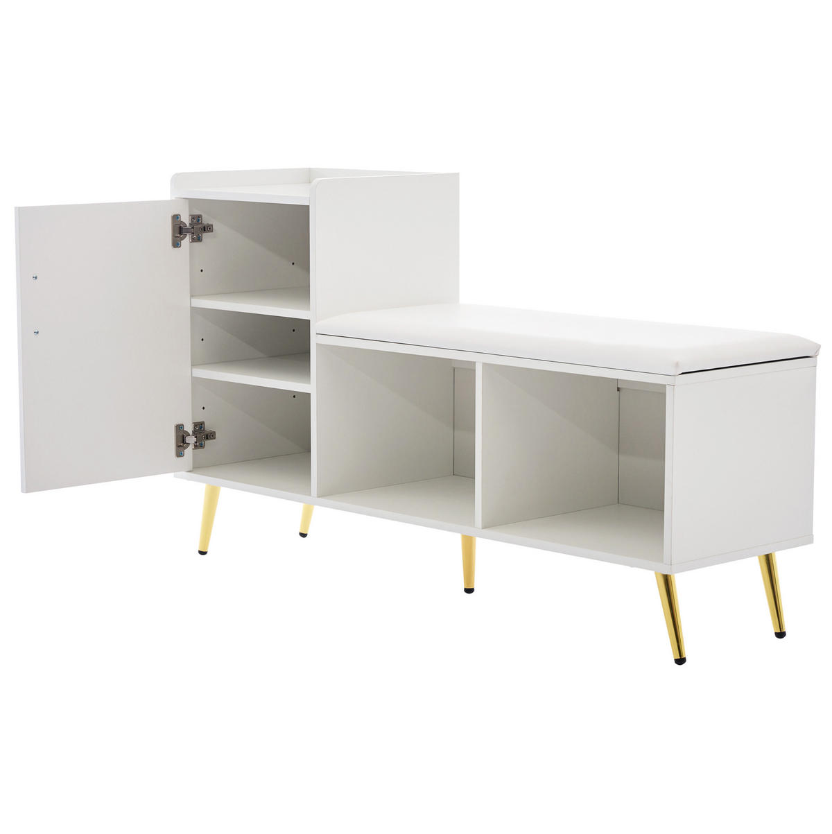 SCHUHSCHRANK 120/35/71,5 cm mit Sitzbank, verstellbaren Einlegeböden und Hochglanzfront, Weiß - Weiß, Holzwerkstoff (120/71.5/35cm) - Redom