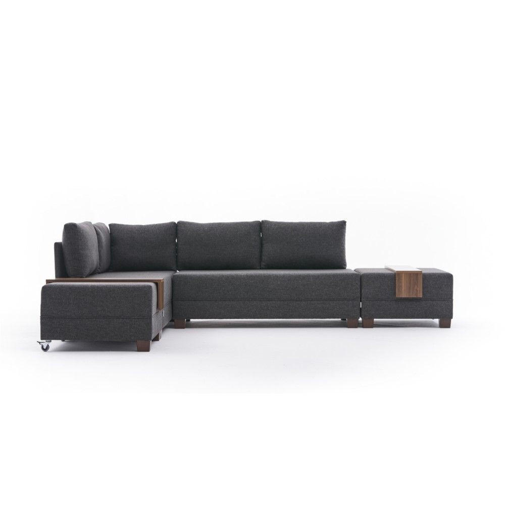 ECKSOFA mit rollbarer Schlaffunktion - Anthrazit/Walnussfarben, Holz/Textil (280/210cm) - myHomelando