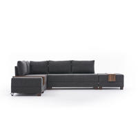 ECKSOFA mit rollbarer Schlaffunktion - Anthrazit/Walnussfarben, Holz/Textil (280/210cm) - myHomelando
