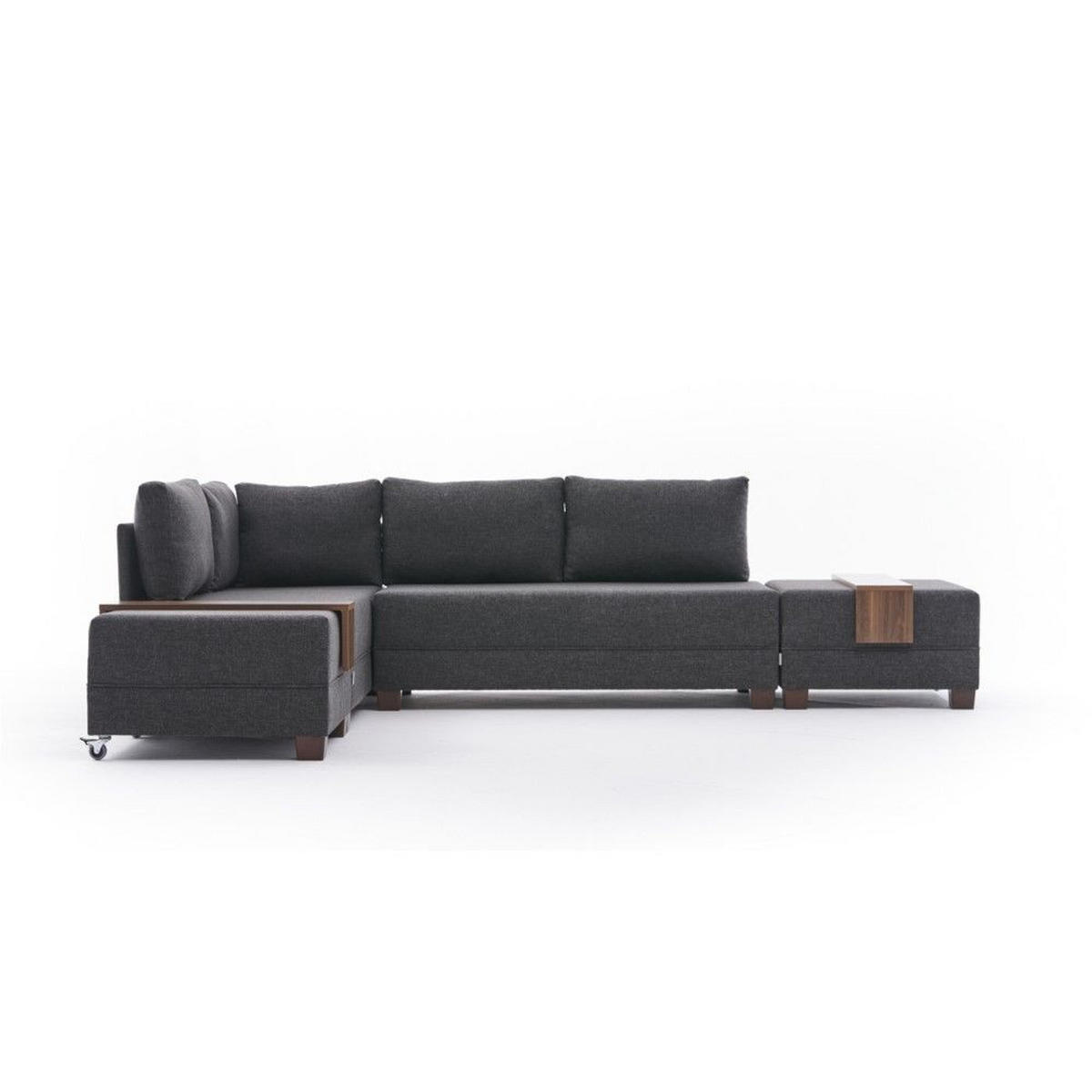 ECKSOFA mit rollbarer Schlaffunktion - Anthrazit/Walnussfarben, Holz/Textil (280/210cm) - myHomelando