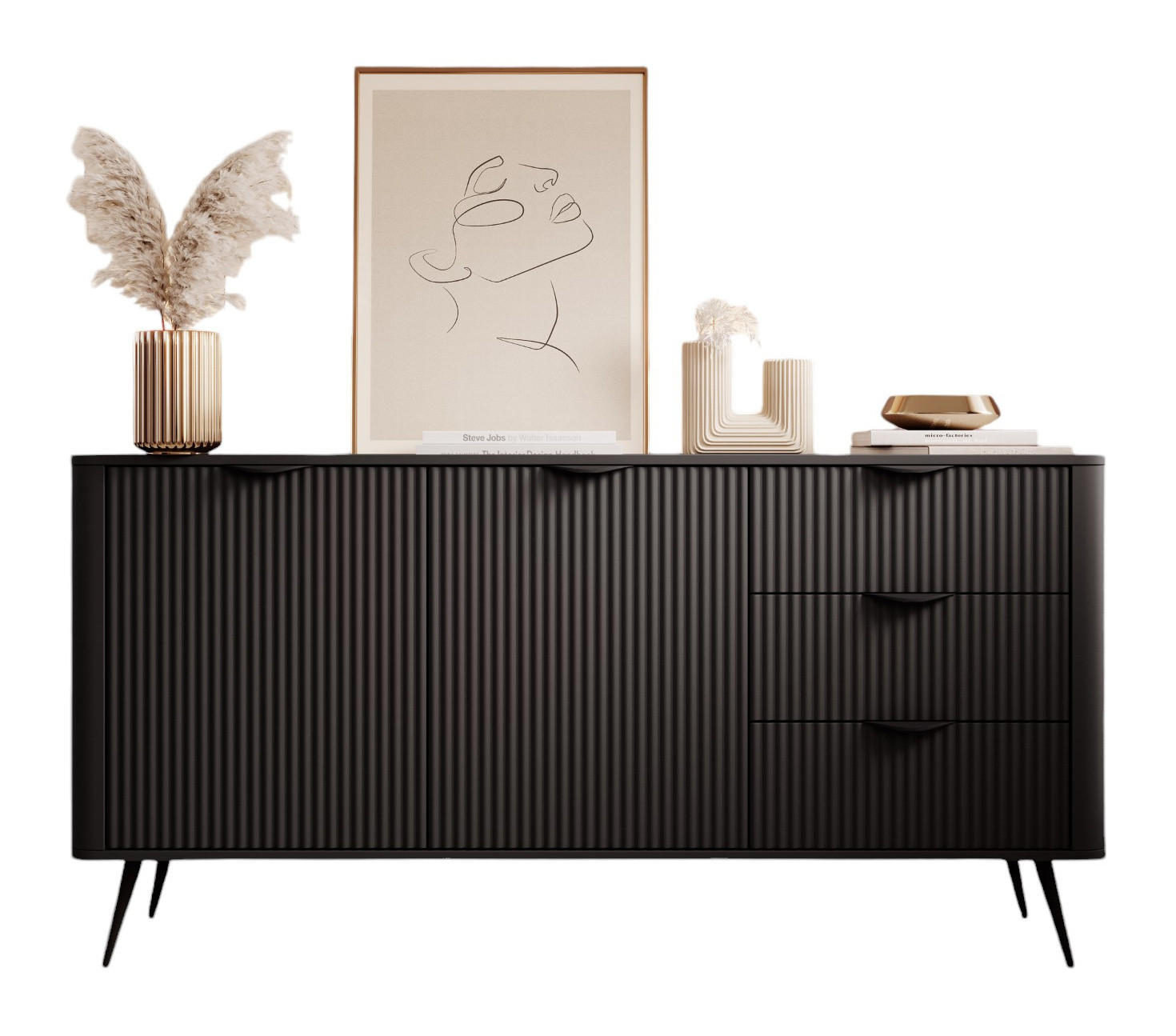 KOMMODE mit drei Schubladen BELLO Schwarz - Schwarz, Holzwerkstoff (163.2/81.2/38cm) - Compleo24