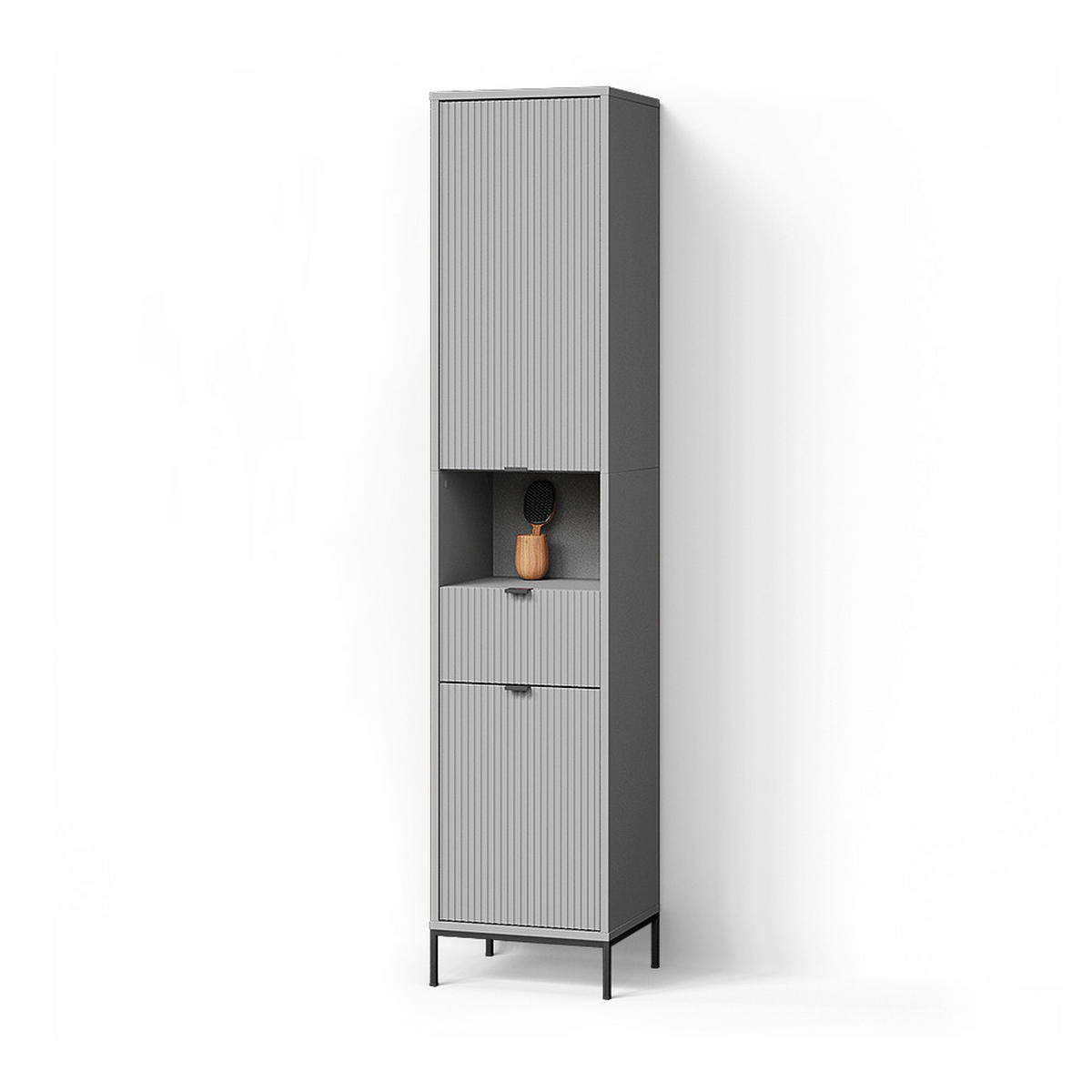 BADSCHRANK ATERNO Grau 40 x 190 cm mit Türen, und Schublade - Grau, Holzwerkstoff (40/190/35cm) - Livinity®