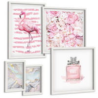BILDER SET 5er Set - 50x50 cm & 20x30 cm & 40x60 cm Weißer Rahmen - Rosa Blumen Marmor Pastell - Weiß, Kunststoff (40/60cm) - TULUP