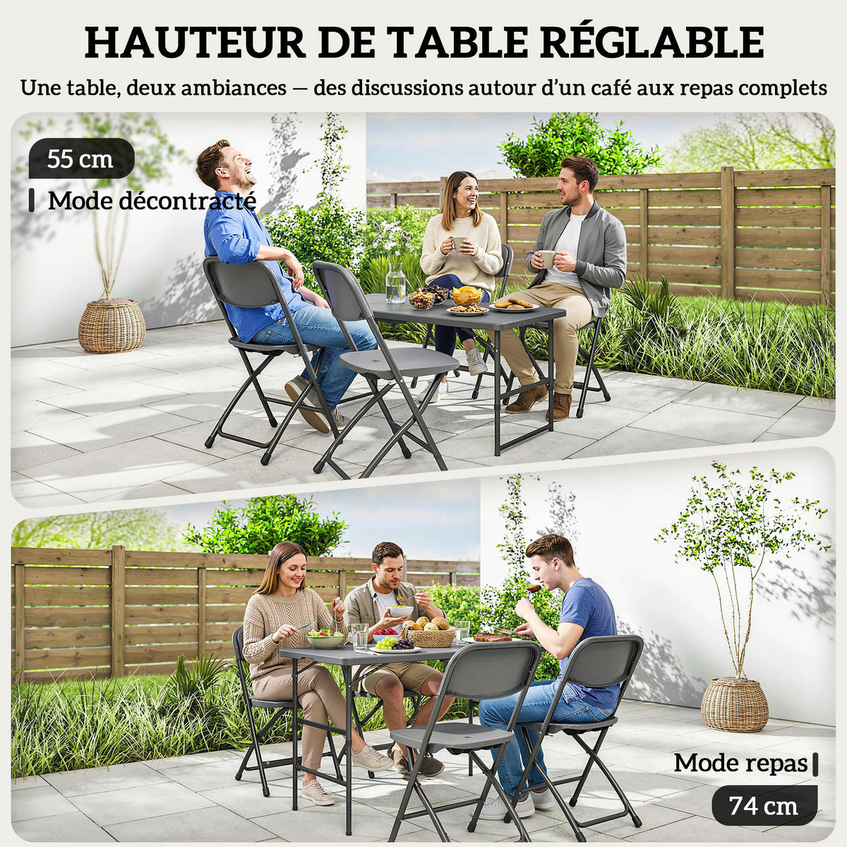 GARTENTISCHGRUPPE DE-18116 höhenverstellbarer Tisch 118 cm Dunkelgrau - Dunkelgrau, Metall - ComfortXL