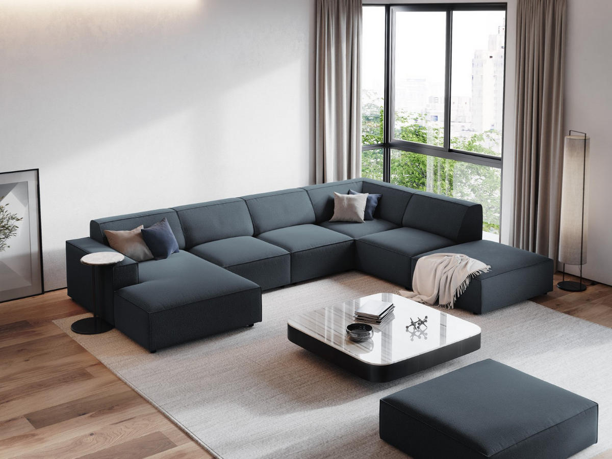 PANORAMASOFA rechts Jodie aus strukturiertem Stoff blau 7 Sitzplätze - Blau, Textil (262/70/364cm) - Micadoni