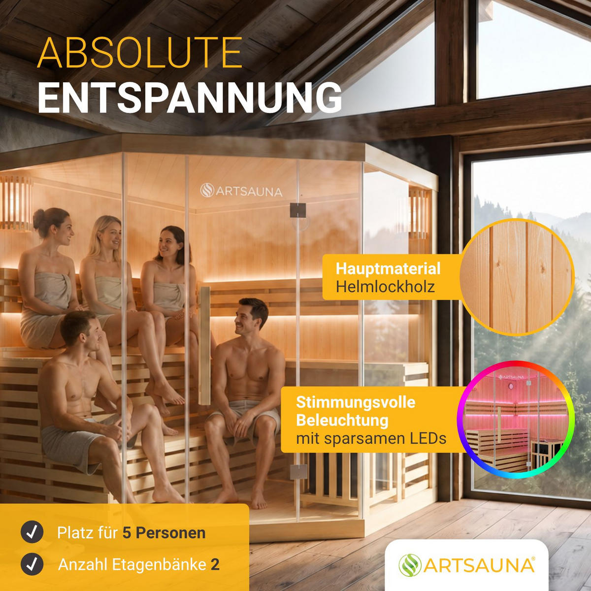 SAUNAKABINE Espoo200 Premium - Naturfarben, Holz (200/200/200cm) - Artsauna