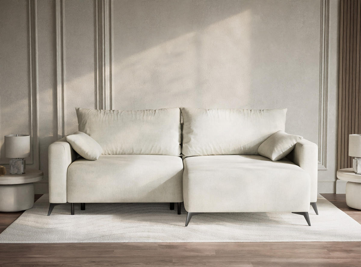 ECKSOFA MIT SCHLAFFUNKTION Leon Creme Webstoff - Creme/Schwarz, Holz/Holzwerkstoff (239/148cm) - Maison de Reve