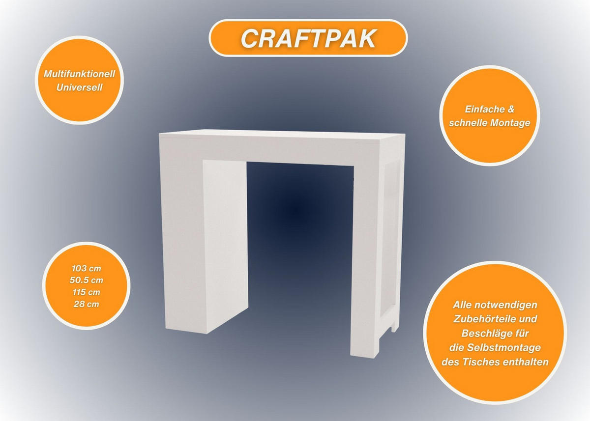 BARTISCH Weiß 103/50.5/115cm - Weiß, Holzwerkstoff (115/103/50.5cm) - CraftPAK