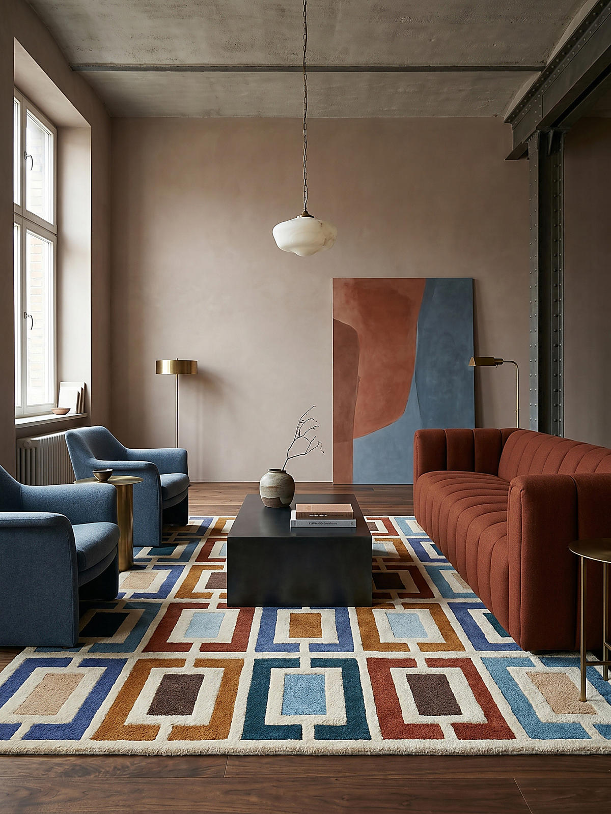 WOLLTEPPICH Geometrisch, Retro-Stil, Wohnzimmer Multicolor-Blau Rechteckig 80x150 - Multicolor, Textil (150/80cm) - KADIMA DESIGN